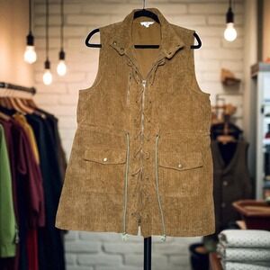 Entro Corduroy Lace Up Western Boho Vest Pockets Women Sz L Rustic Cowgirl Piece